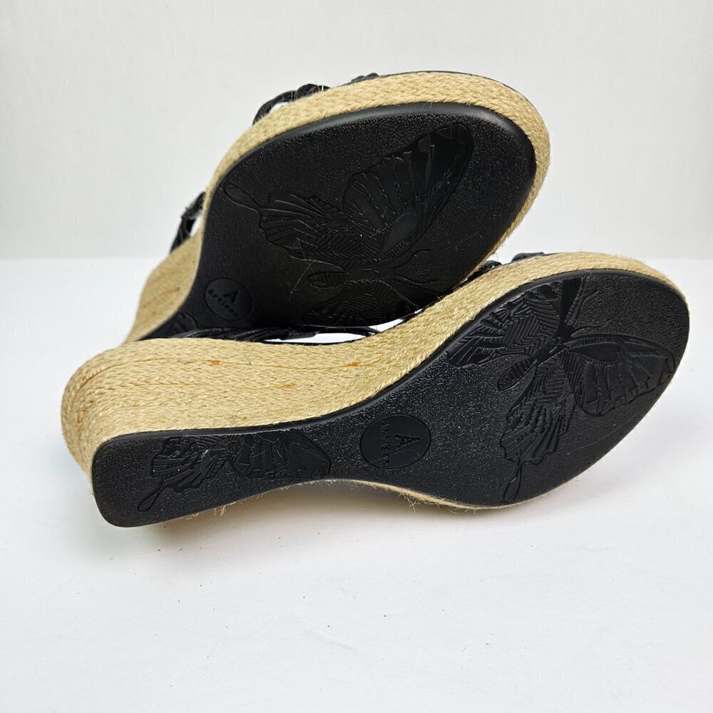 Clarks Artisan Black Leather Strappy Braided Espadrille Wedge Platform Sandal - Picture 11 of 12